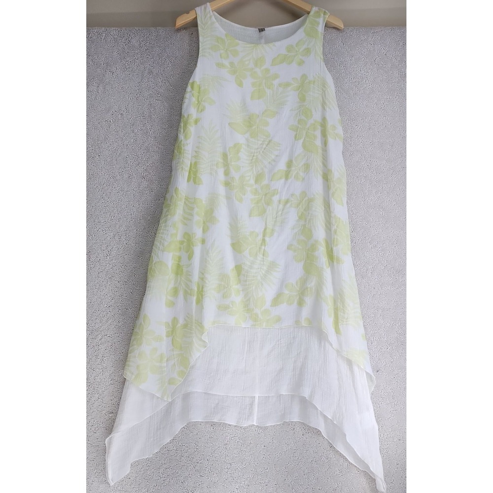Miss Nikky Dress Womens L White Green Floral Sleeveless Layered HiLo Hem